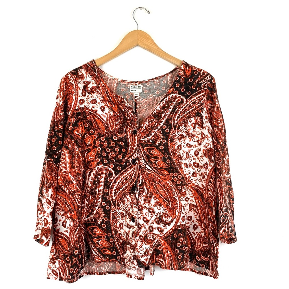 RVCA red paisley print button up shirt medium